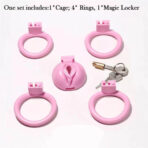 Pink Chastity Cage With 4 Rings Pussy Shaped