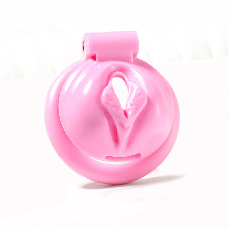 Pink Chastity Cage With 4 Rings Pussy Shaped