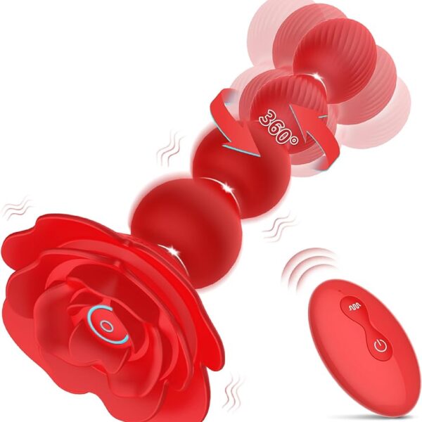 Remote Control Rose Rotating Anal Beads Butt Plug Vibrator